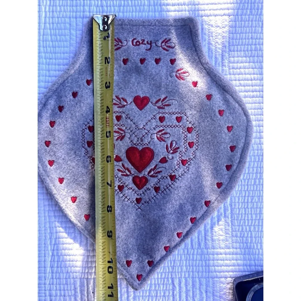 Victorian Trading Co Grey Embroidered Heart Hot Water Bottle Cover ONLY Folk Art